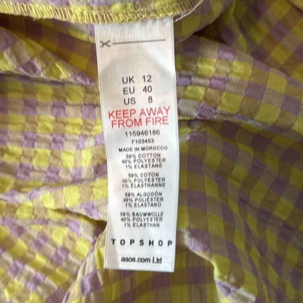 Topshop Seersucker Checker Print Midi Wrap Dress in Purple & Yellow Size 8 NWT - Picture 9 of 10
